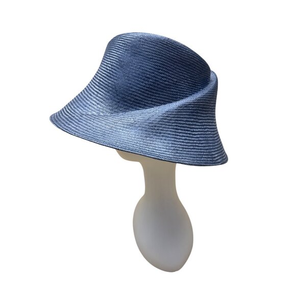 Vtg Nordstrom Blue Straw Hat W/ Pink Floral Accent & Green Ribbon Embellishment - Picture 4 of 11